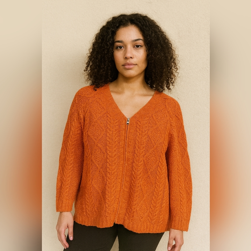 Northern Isles Hand Knit‎ Rustic Nep Orange Homestead Country Cardigan Size L